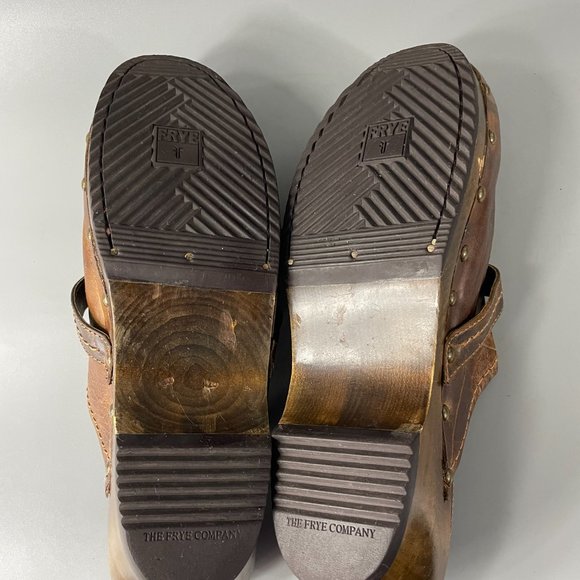 Frye Clara O Ring Wooden Clogs Distressed Leather Cognac, Women's Size 8.5M - Picture 10 of 12